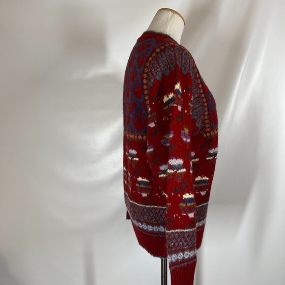 Vintage Answers by Riddles Size M Red Pullover Sweater Patterned Acrylic - Picture 7 of 10